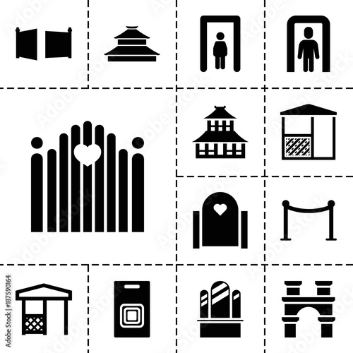 Gate icons. set of 13 editable filled gate icons