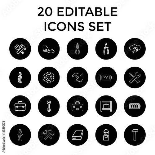 Maintenance icons. set of 20 editable outline maintenance icons