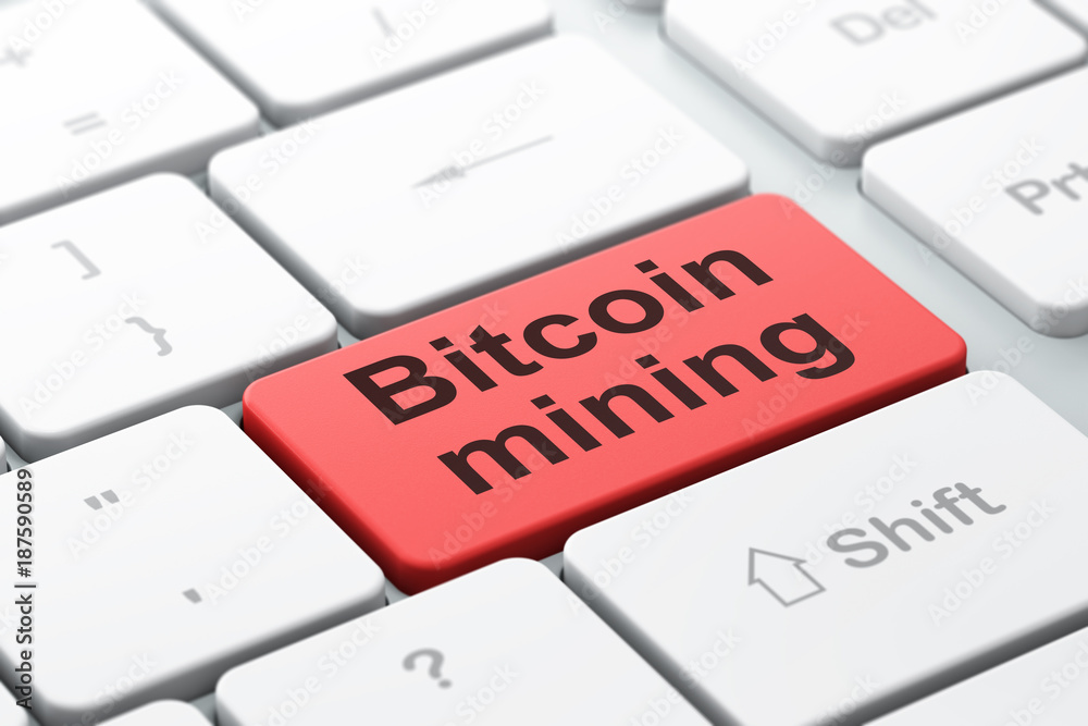 Blockchain concept: computer keyboard with word Bitcoin Mining, selected focus on enter button background, 3D rendering Blockchain concept: computer keyboard with word Bitcoin Mining, selected focus on enter button background, 3D rendering