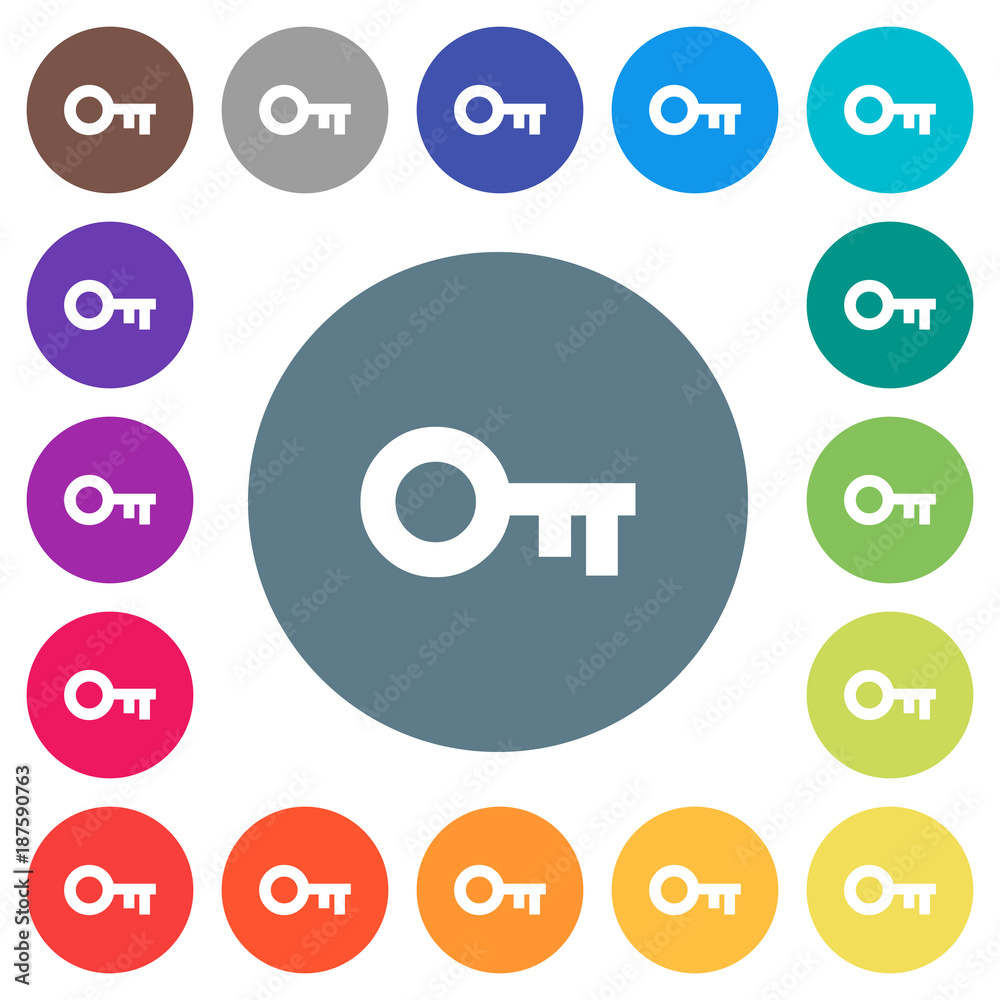 Old key flat white icons on round color backgrounds Old key flat white icons on round color backgrounds
