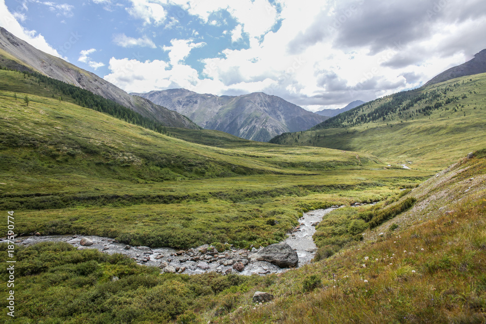 Fototapeta premium mountain landscape with scenic valley, Altai, Russia