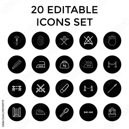 Iron icons. set of 20 editable outline iron icons