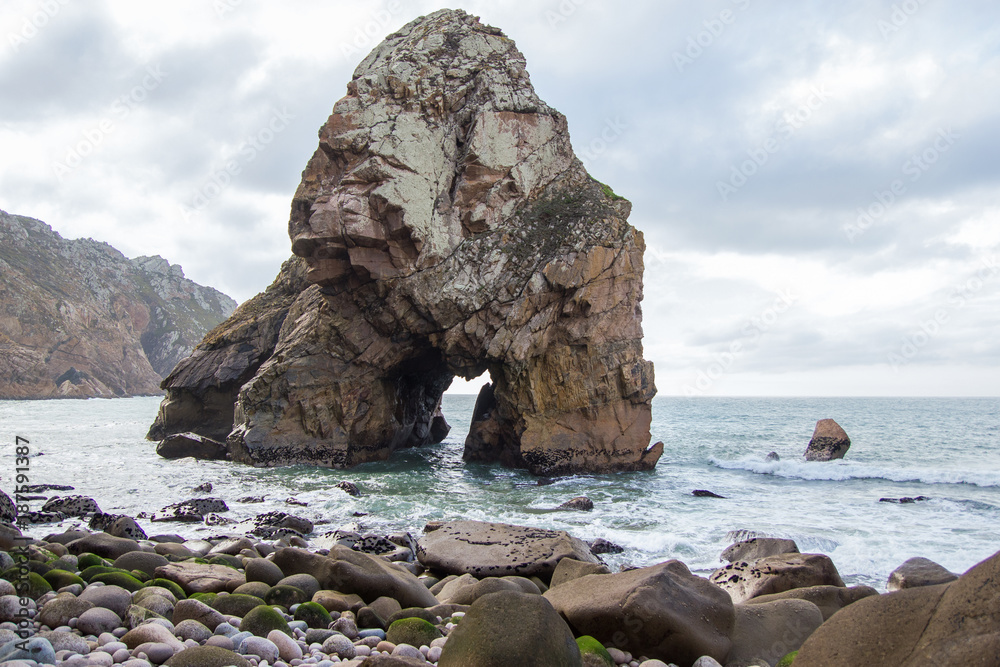amazing landscape with rock in the form of an arch in the sea, Cabo da Roca, portugal