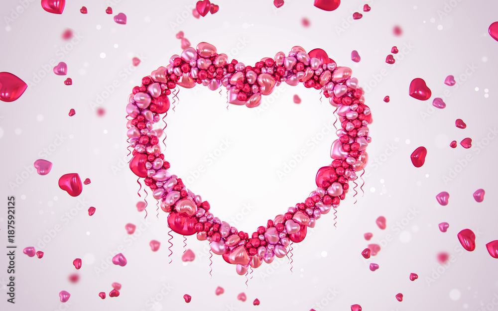Valentines heart. Decorative heart background with lot of valentines hearts. 3d render