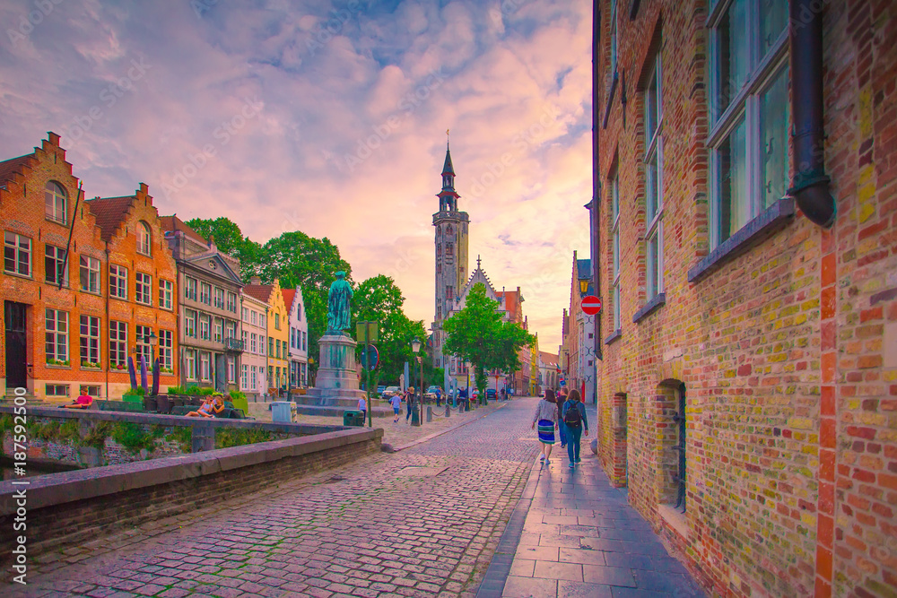 Fototapeta premium Brugge sunset cityscape