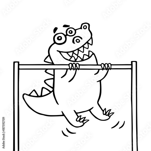 cartoon dinosaur pulls up on the transponder. vector illustration