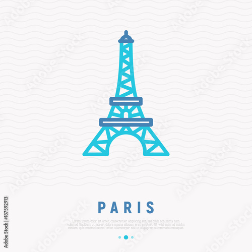 Fototapeta Naklejka Na Ścianę i Meble -  Eiffel tower thin line icon. Modern vector iilustration of landmark.