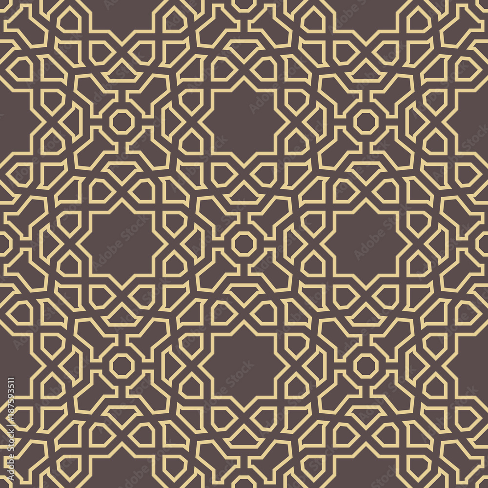 Seamless brown and golden background for your designs. Modern vector ornament. Geometric abstract pattern