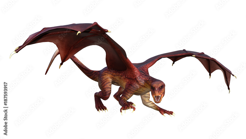 Naklejka premium 3D Rendering Fantasy Dragon on White