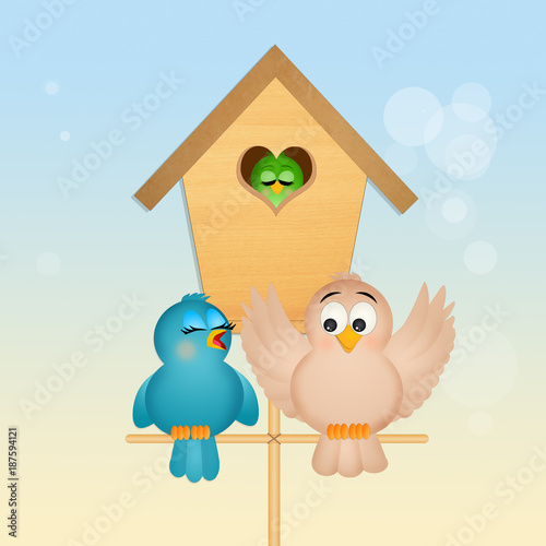 illustration of family of birds
