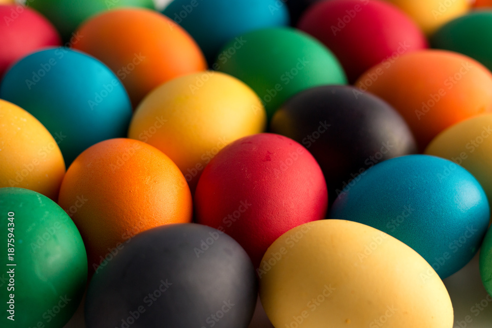 Easter concept painted eggs on white table for holiday with place for text pattern with frame Easter concept painted eggs on white table for holiday with place for text pattern with frame