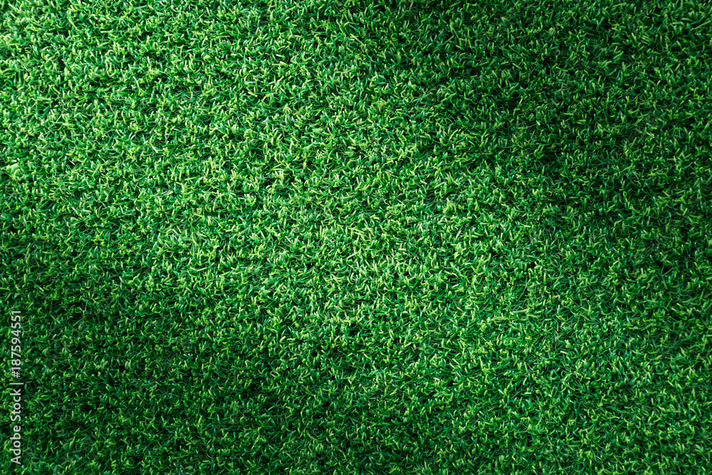 Fototapeta premium Green grass texture or green grass background for golf course. soccer field or sports background concept design. Artificial green grass.