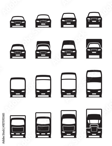Road transportation vehicles in front - vector illustration