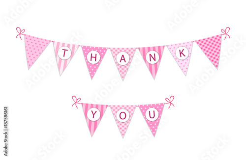 Cute vintage festive fabric pennant banner as bunting flags with letters Thank You in shabby chic style