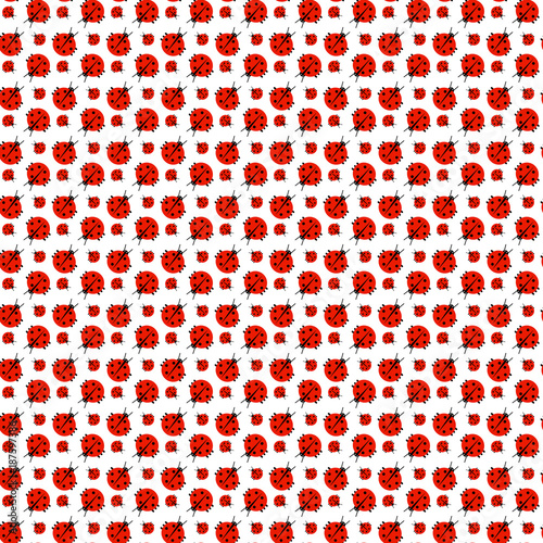 seamless pattern of ladybirds of various sizes on a white background