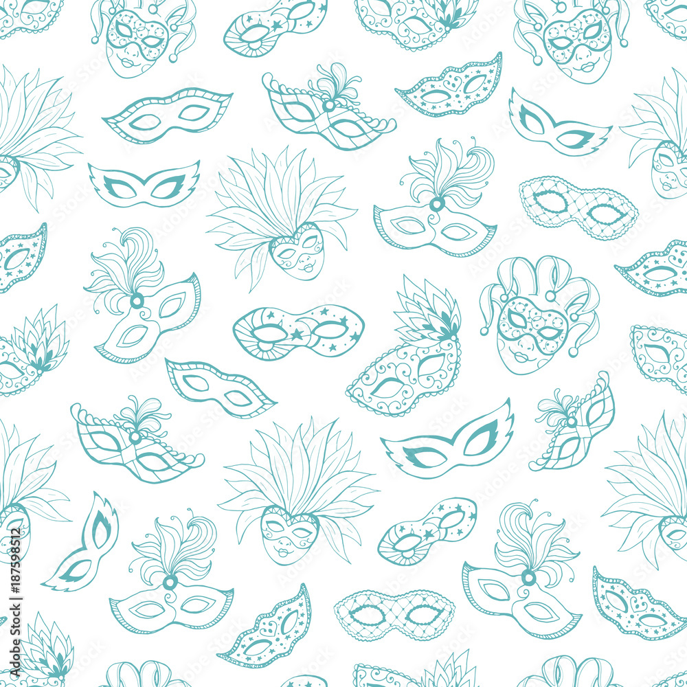 Venetian carnival seamless pattern. Tiled background with masks for