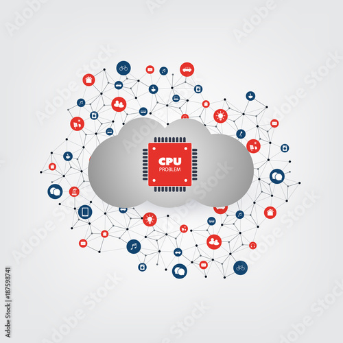 Password or Data Leak in Cloud Networks and Applications - CPU Bugs and Vulnerabilities Problem, IT Security Concept Design, Vector Illustration 