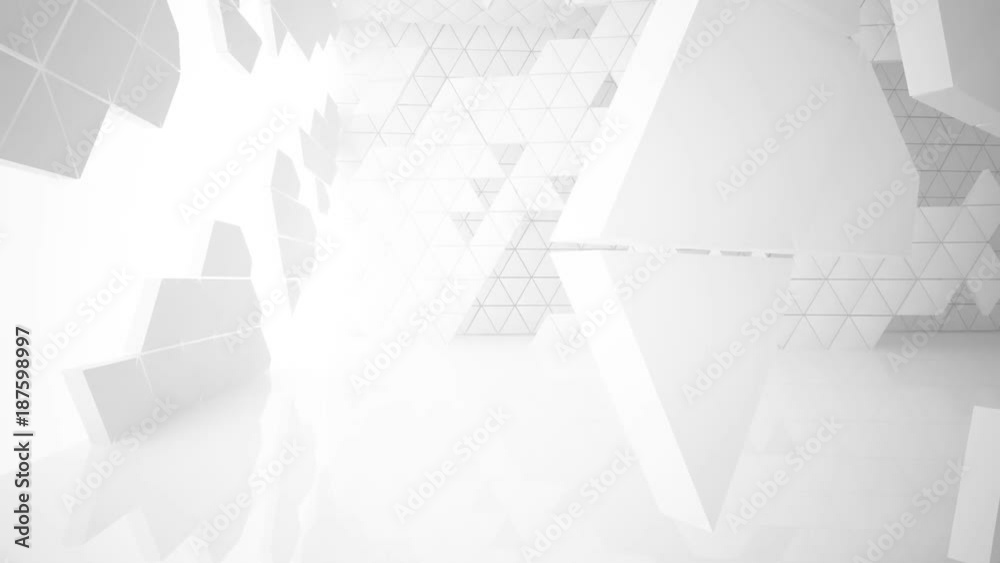 The structure of the white triangle prism. Architectural background of the future. 3D animation and rendering The structure of the white triangle prism. Architectural background of the future. 3D animation and rendering