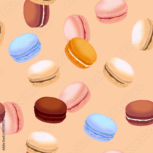 Seamless pattern with colorful macaroon cookies. Vector illustration.