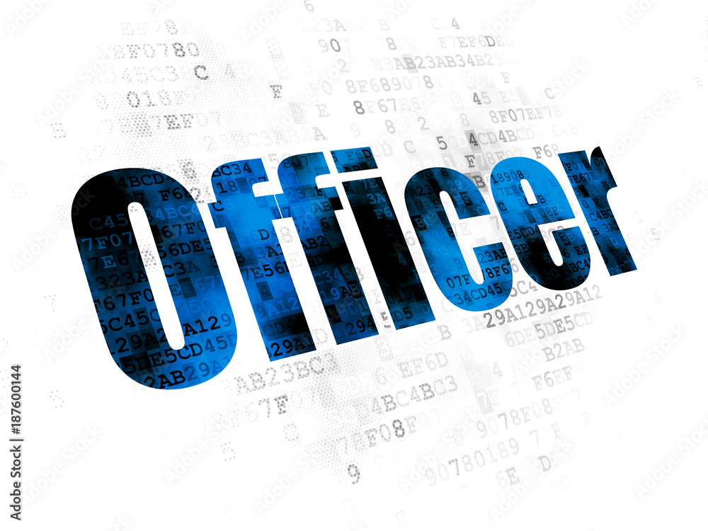 Law concept: Pixelated blue text Officer on Digital background Law concept: Pixelated blue text Officer on Digital background