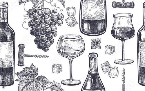 Canvas-taulu Seamless pattern with wine drinking.