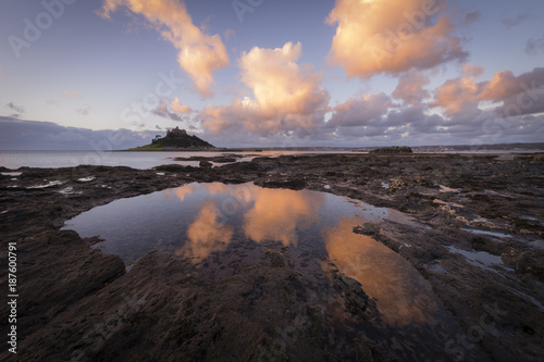Sunrise at St Michael's Mount near Penzance in West Cornwall.