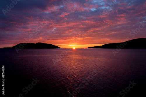 Beautiful  colorful sunset on the west coast of Norway. 