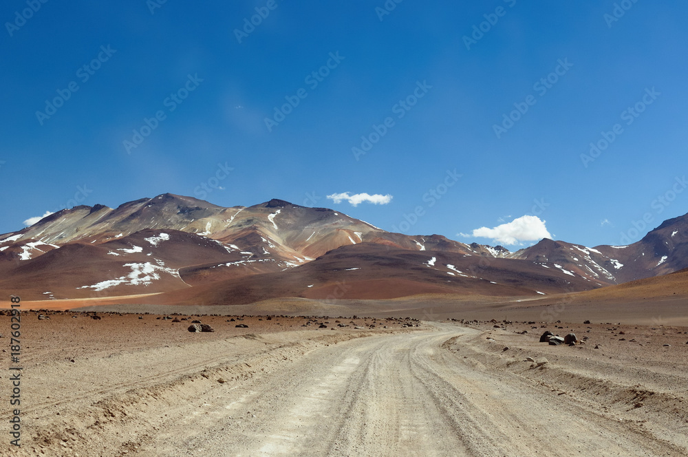 Bolivia, dirty road on the desert