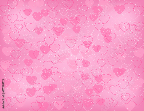 Valentine's day background with hearts and sparkles on the pink
