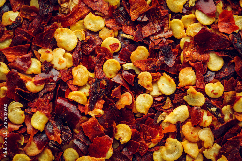 Crushed red chilli pepper macro Background Crushed red chilli pepper macro Background