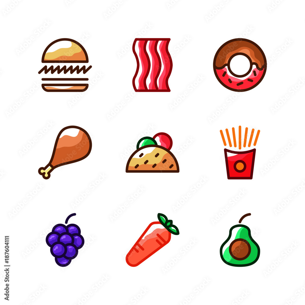 food and vegetable icon set vector isolated food and vegetable icon set vector isolated