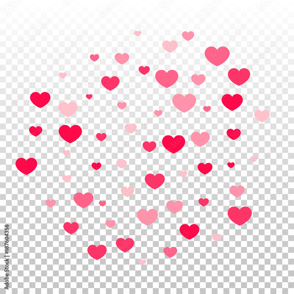 Hearts Confetti Falling Background. St. Valentine's Day pattern. Love.