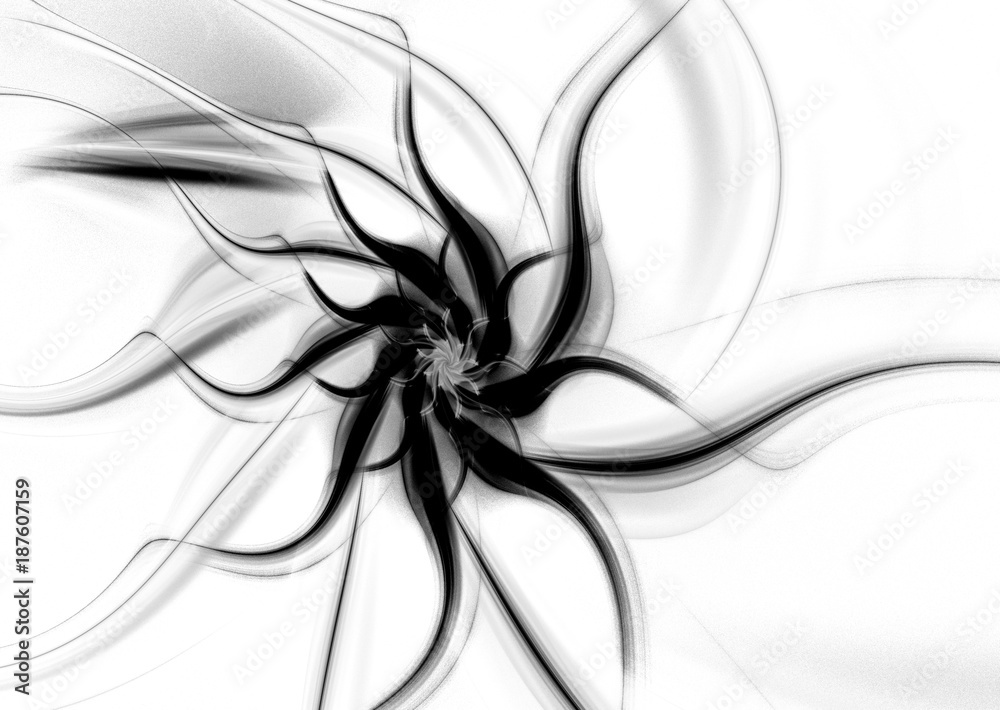 Fototapeta premium Black and white fractal. Fractal art background for creative design. Decoration for wallpaper desktop, poster, cover booklet. Abstract wallpaper. Psychedelic. Print for clothes, t-shirt.