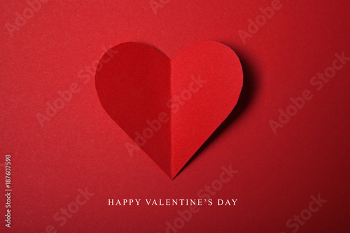 Happy Valentines day, Red Heart from paper. Good Holiday Card.