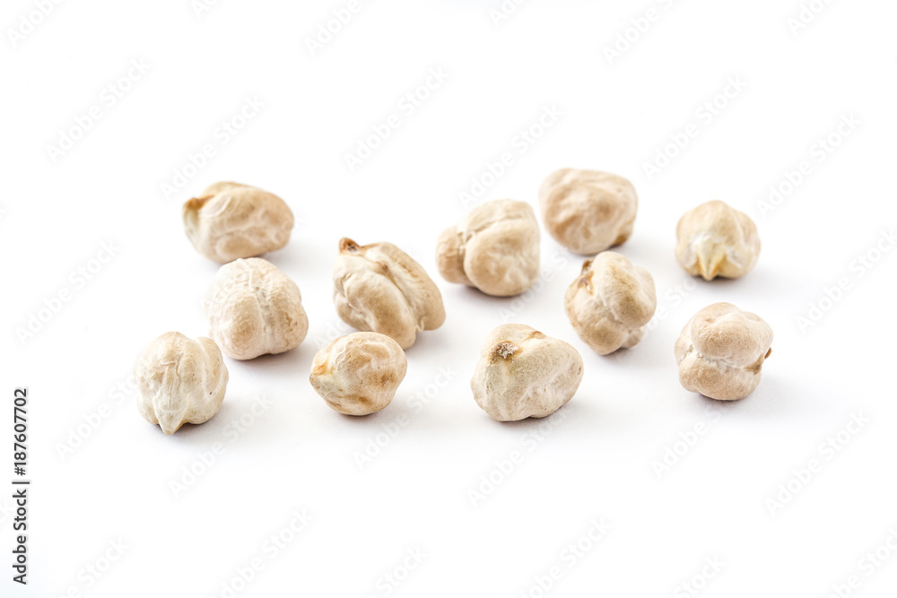 Chickpeas uncooked isolated on white background

