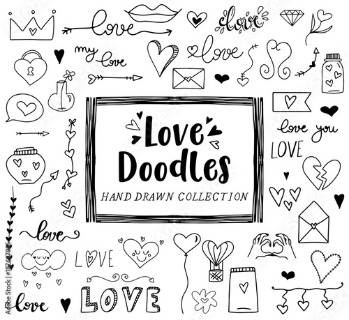 Love clipart doodles, San Valentine's day, hand drawn illustration, hearts