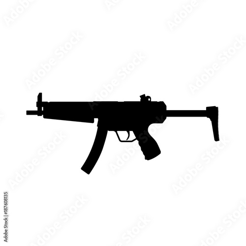 Black silhouette of machine gun on white background. Weapons of police and army. Vector illustration photo