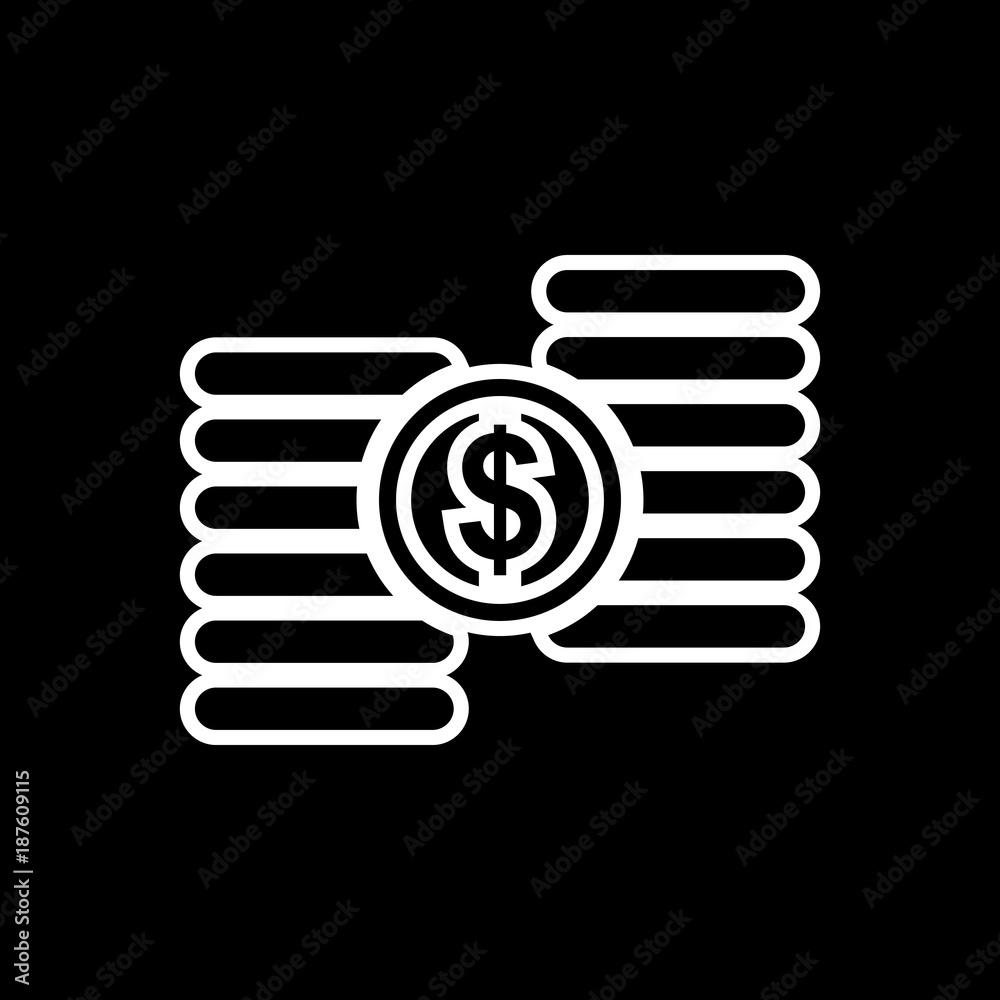 Dollar and piles of coins vector icon