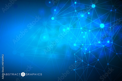 Geometric abstract background with connected line and dots. Structure molecule and communication. Big Data Visualization. Medical, technology, science background. Vector illustration.