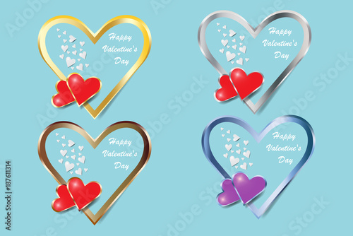Set of four metal frame hearts of Valentine's Day or wedding day
