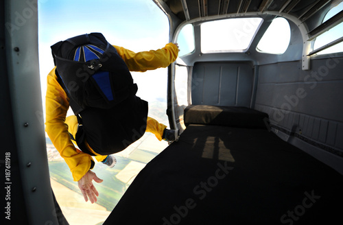 Parachuting on sunny day