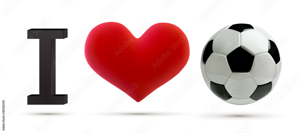 Soccer or football Vector Ball and red heart. Realistic soccer ball with  love heart in 3d Style. Football love banner Stock Vector | Adobe Stock