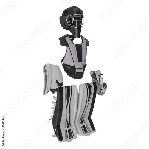 Hockey Goalie Protection Kit on white. 3D illustration