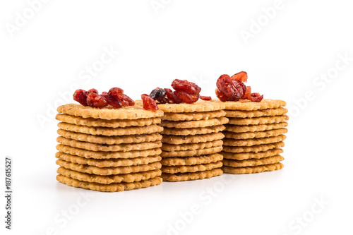 Stack of sweetmeal digestive biscuits isolated on white. photo