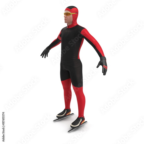 Ice speed skater on white. 3D illustration photo