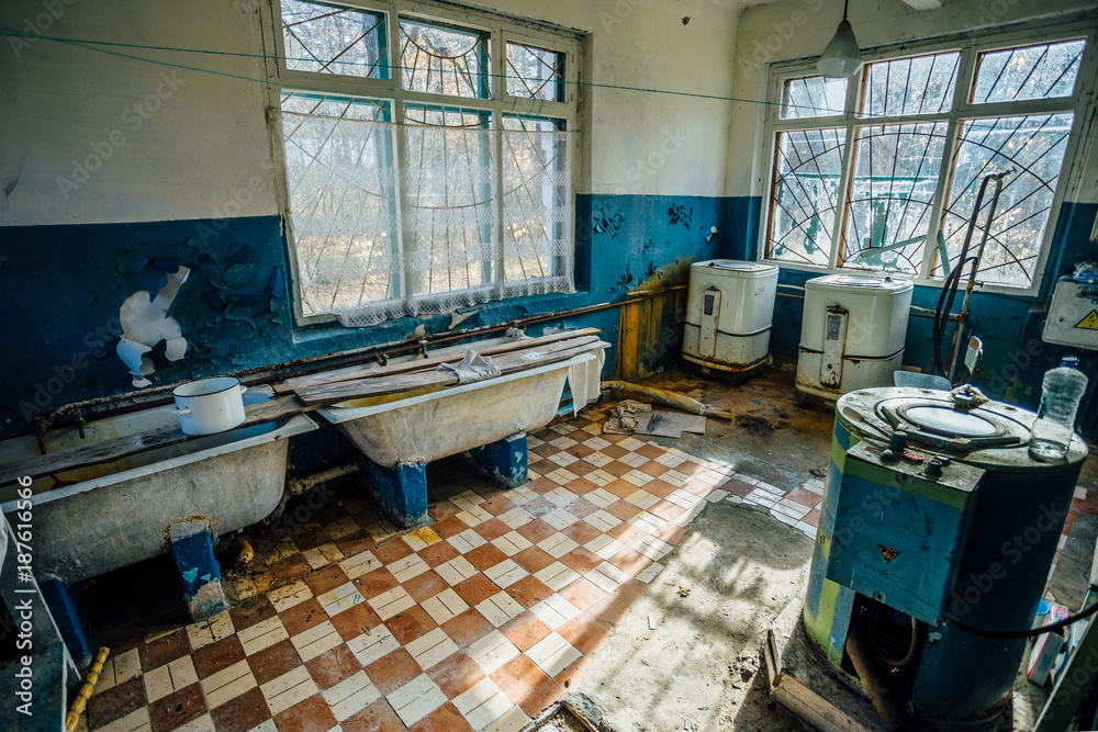 Dirty Floor And Broken Wash Machines, Old Hospital Floor Tiles
