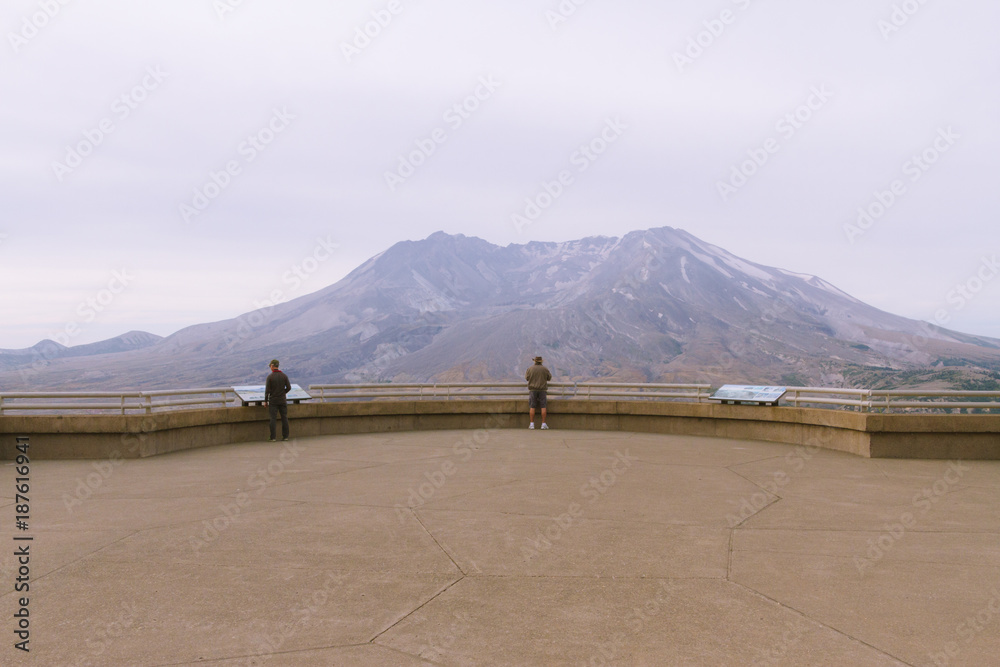 Barren landscape around crater of Mount Saint Helens volcano in Washington, USA