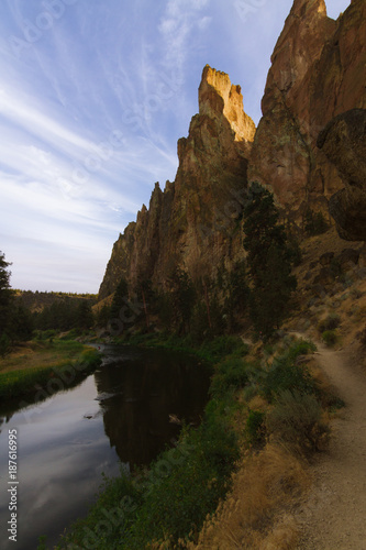 Colorful Sunset Over Smith Rock State Park and Crooked river in Central Oregon