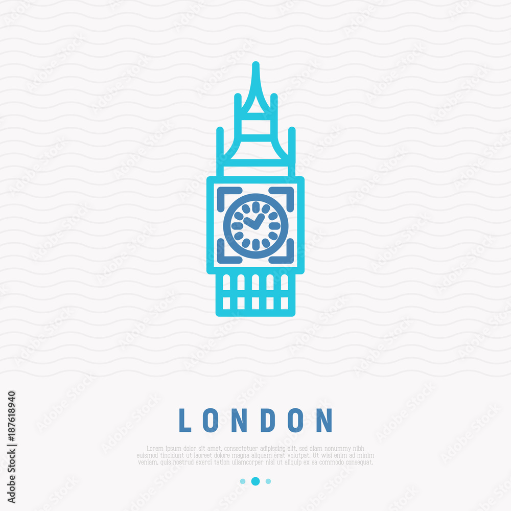 London landmark thin line icon. Big Ben vector illustration. London landmark thin line icon. Big Ben vector illustration.