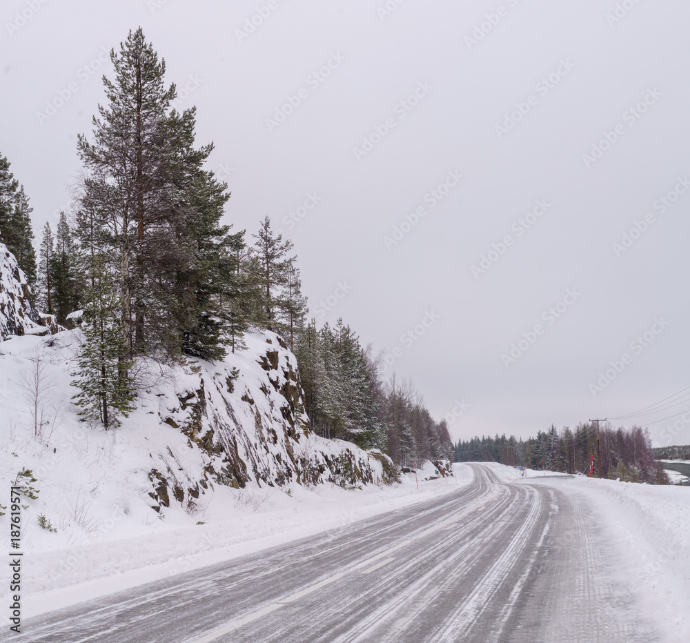 Winter landscape with highway road. Winter landscape with highway road.